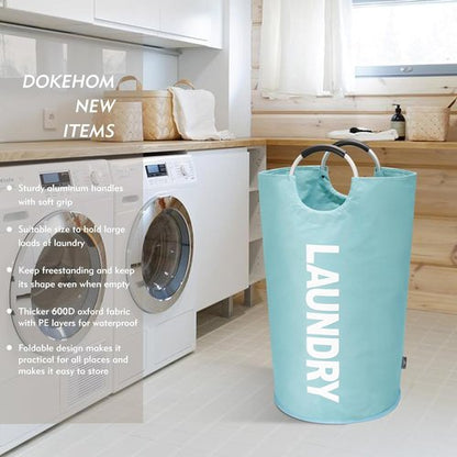 DOKEHOM X-Large Collapsible Laundry Basket - 125L Fabric Bag in Light Blue | Perfect for Bedroom Storage