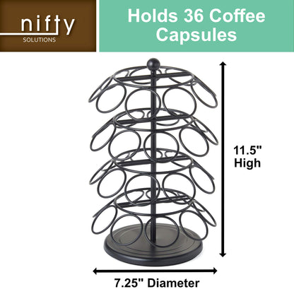 Nifty K Cup Holder – Compatible with K-Cups, Coffee Pod Carousel | 36 K Cup Holder, Spins 360-Degrees, Lazy Susan Platform, Modern Black Design, Home or Office Kitchen Counter Organizer