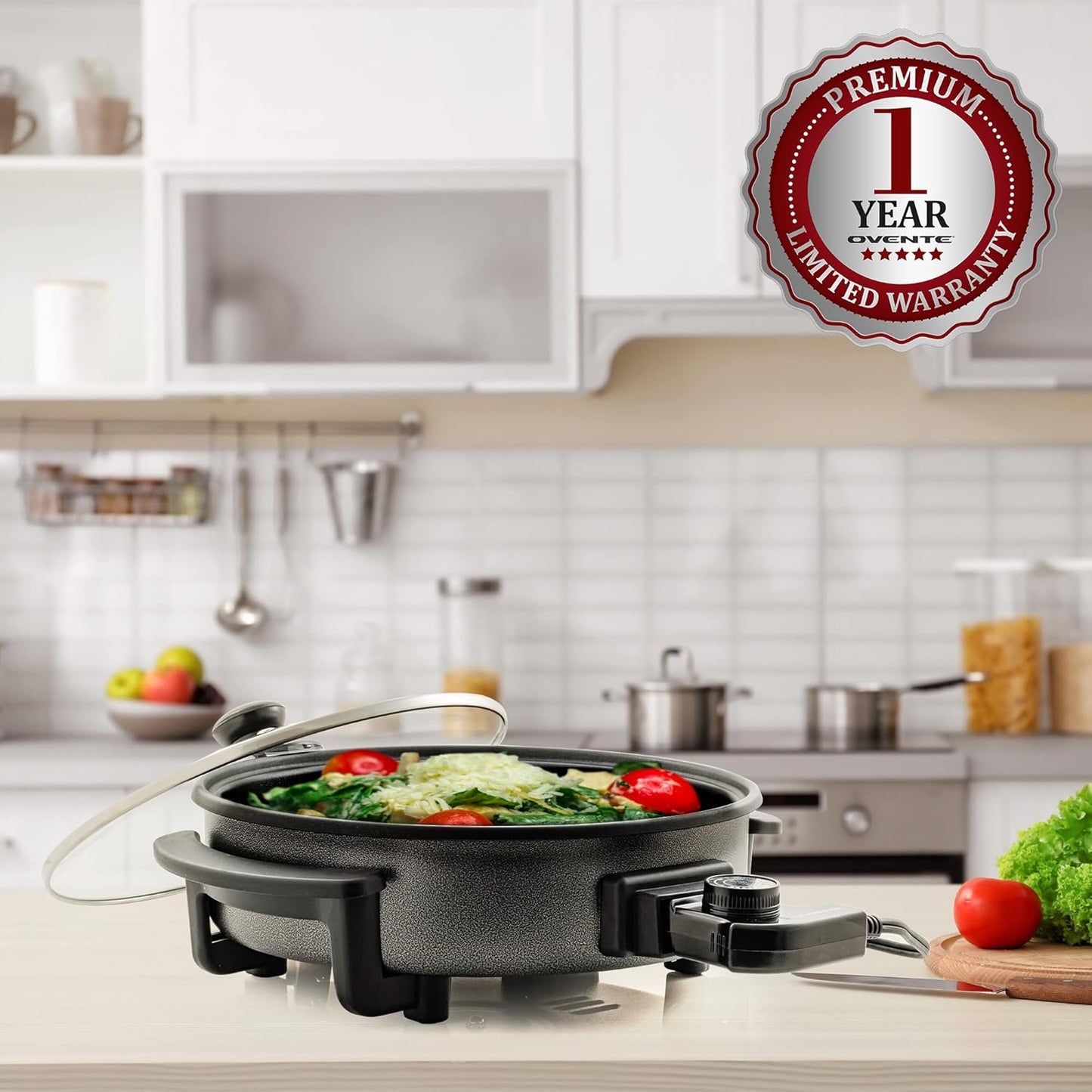 OVENTE Electric Skillet - 11.5-Inch Nonstick Frying Pan with Adjustable Temperature Control & Glass Lid
