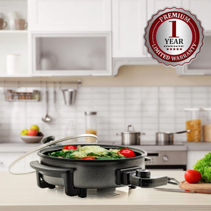 OVENTE Electric Skillet - 11.5-Inch Nonstick Frying Pan with Adjustable Temperature Control & Glass Lid