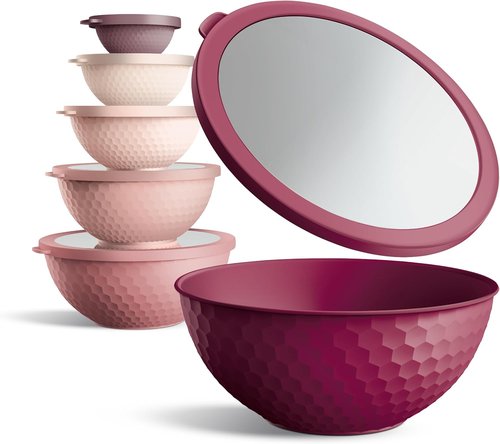 COOK WITH COLOR Mixing Bowls Set - 12-Piece Microwave Safe Nesting Bowls with Lids, Rose Embossed