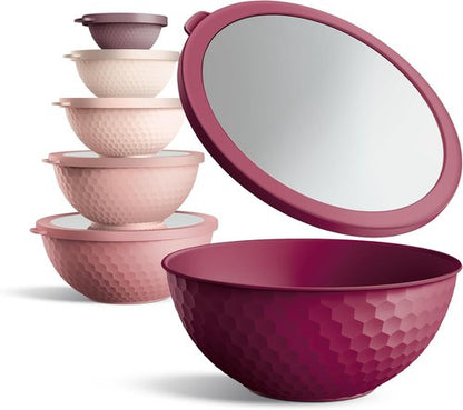 COOK WITH COLOR Mixing Bowls Set - 12-Piece Microwave Safe Nesting Bowls with Lids, Rose Embossed