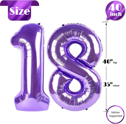 Purple Number 18 Balloon - 40 Inch Birthday Decoration for 18th Party | Ideal for Boys & Girls