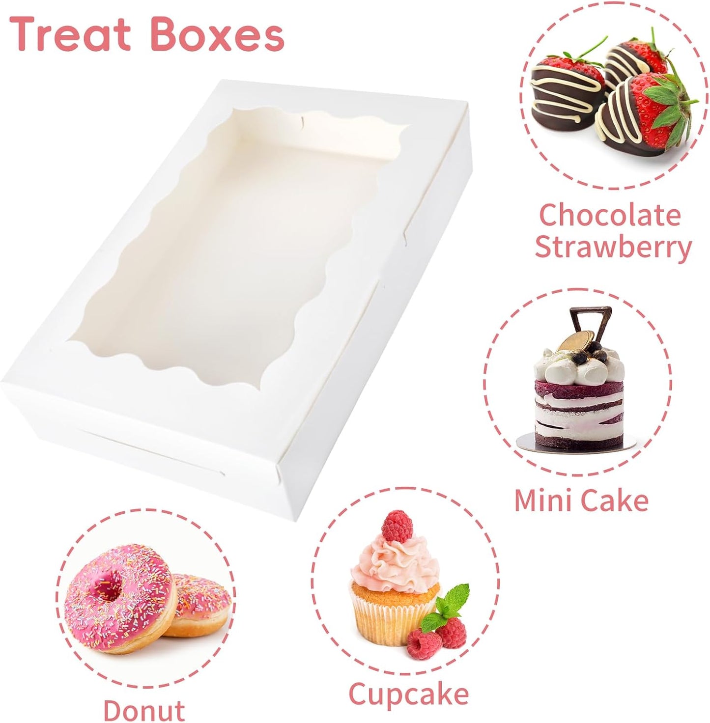 Moretoes Bakery Boxes - 15pcs Cookie Boxes with Window | 12x8x2.5 Inches for Treats & Desserts