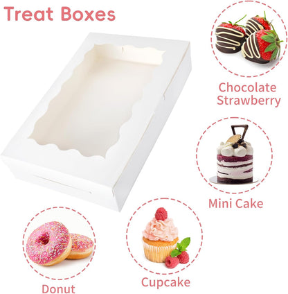 Moretoes Bakery Boxes - 15pcs Cookie Boxes with Window | 12x8x2.5 Inches for Treats & Desserts