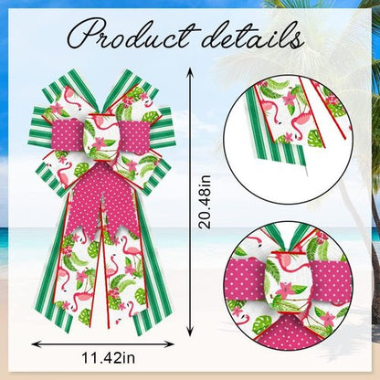 Hying Summer Wreath Bows - Large Pink Burlap & Green Stripes | Flamingo Farmhouse Decor