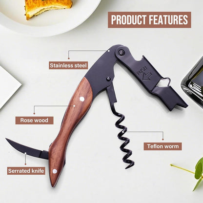 wine opener Professional Corkscrews for Wine Bottles w/Foil Cutter and Cap Remover - Manual Wine Key for Servers, Waiters, Bartenders and Home Use - Classic Rosewood