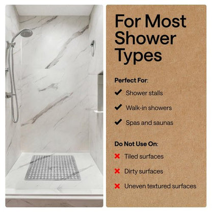 GORILLA GRIP Patented Square Shower Stall Mat, Small Bathtub Floor Mats for Stand Up Showers with Suction Cups and Drainage Holes, Machine Washable, Soft on Feet, Bathroom Accessories 21x21 Inch, Gray