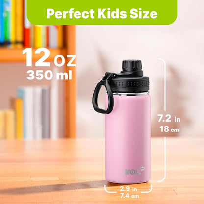Skiennix Kids Water Bottle - 12 oz Stainless Steel, Double Wall Insulated, Leak Proof | BPA-Free (Purple Pink)