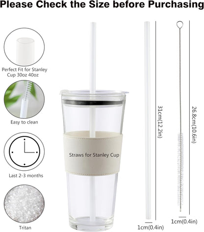 Stanley Cup Replacement Straws - 6 PCS Reusable 12-Inch Straws with Cleaning Brush | Dishwasher Safe