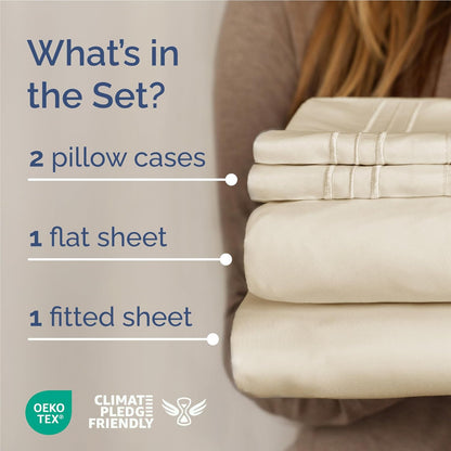 Skiennix Full Size 4-Piece Sheet Set - Comfy, Breathable & Cooling Bedding - Ultra-Soft, Deep Pockets, Off White