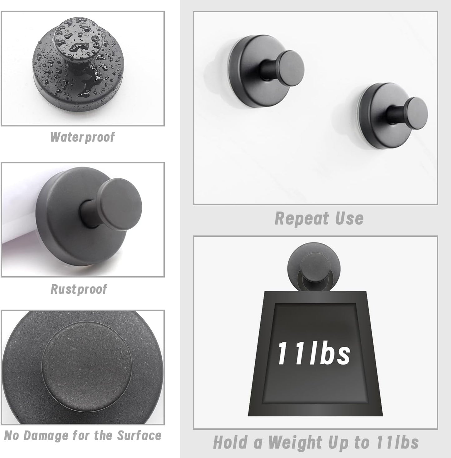 Benvo Suction Cup Hooks - No Drill Stainless Steel Hanging Hooks for Bathroom & Kitchen | 4 Pack, Grey