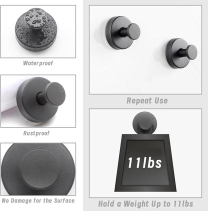 Benvo Suction Cup Hooks - No Drill Stainless Steel Hanging Hooks for Bathroom & Kitchen | 4 Pack, Grey