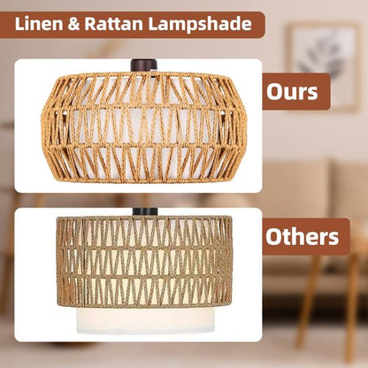 Brilvibera Rattan Standing Lamp with Remote and Dimmable Bulb, Bronze Arch Floor Lamp, Over Couch Lamp with Foot Switch, Brown Boho Lamp for Living Room, Bedroom, Office, Classroom