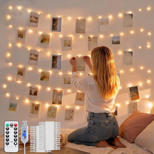 JMEXSUSS Fairy Lights - 33Ft 100LED Photo Clips String Light with Timer | Ideal for Bedroom & Party Decor