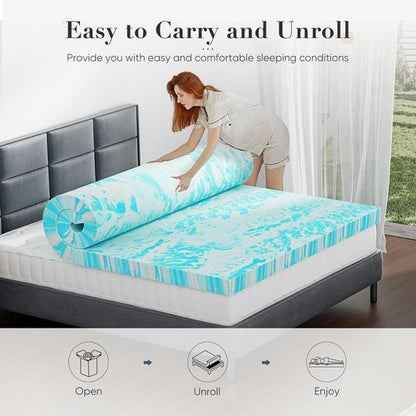 DUMOS Memory Foam Mattress Topper - 3 Inch Thick Cooling Gel Infused Twin Size Pad | Soft & Breathable