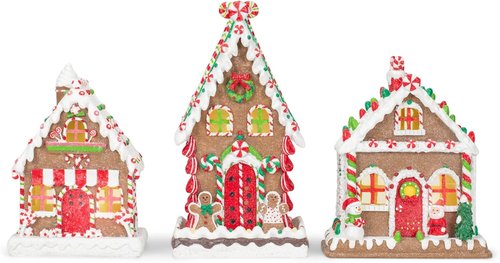 Mark Feldstein & Associates Gingerbread Village Tea Light Figurines - Red Porcelain Set of 3 (8 Inch)