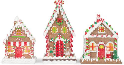 Mark Feldstein & Associates Gingerbread Village Tea Light Figurines - Red Porcelain Set of 3 (8 Inch)