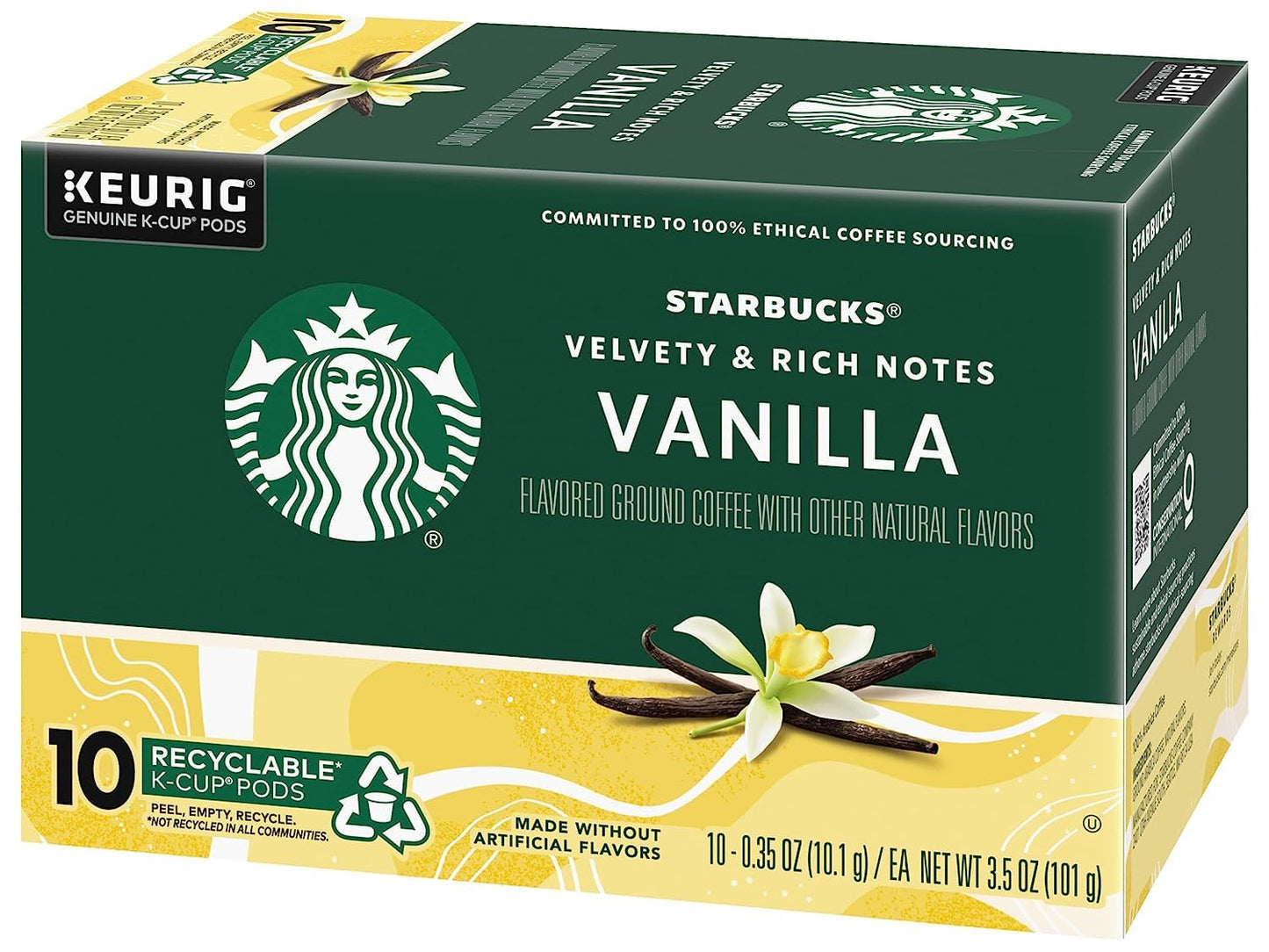 Starbucks Vanilla Flavored Coffee K-Cup Pods - Made Without Artificial Flavors | 10 CT Pods, Pack of 4