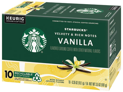 Starbucks Vanilla Flavored Coffee K-Cup Pods - Made Without Artificial Flavors | 10 CT Pods, Pack of 4