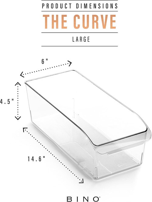 BINO Large Plastic Storage Bins - Multi-Use Fridge/Freezer Organizer | BPA-Free | Curve Collection