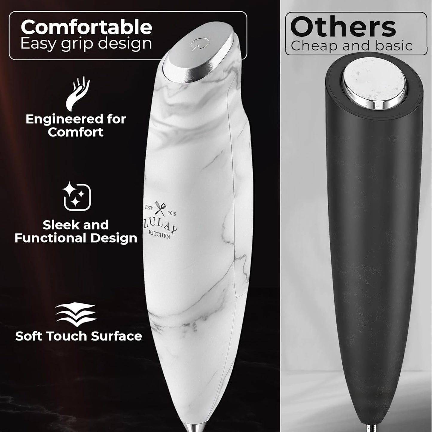 Zulay Kitchen Patented Tornado Triple Whisk Milk Frother with 4 Duracell Batteries – Handheld Foam Maker for Coffee, Lattes, Matcha & Hot Chocolate – Rich, Creamy Froth in Seconds