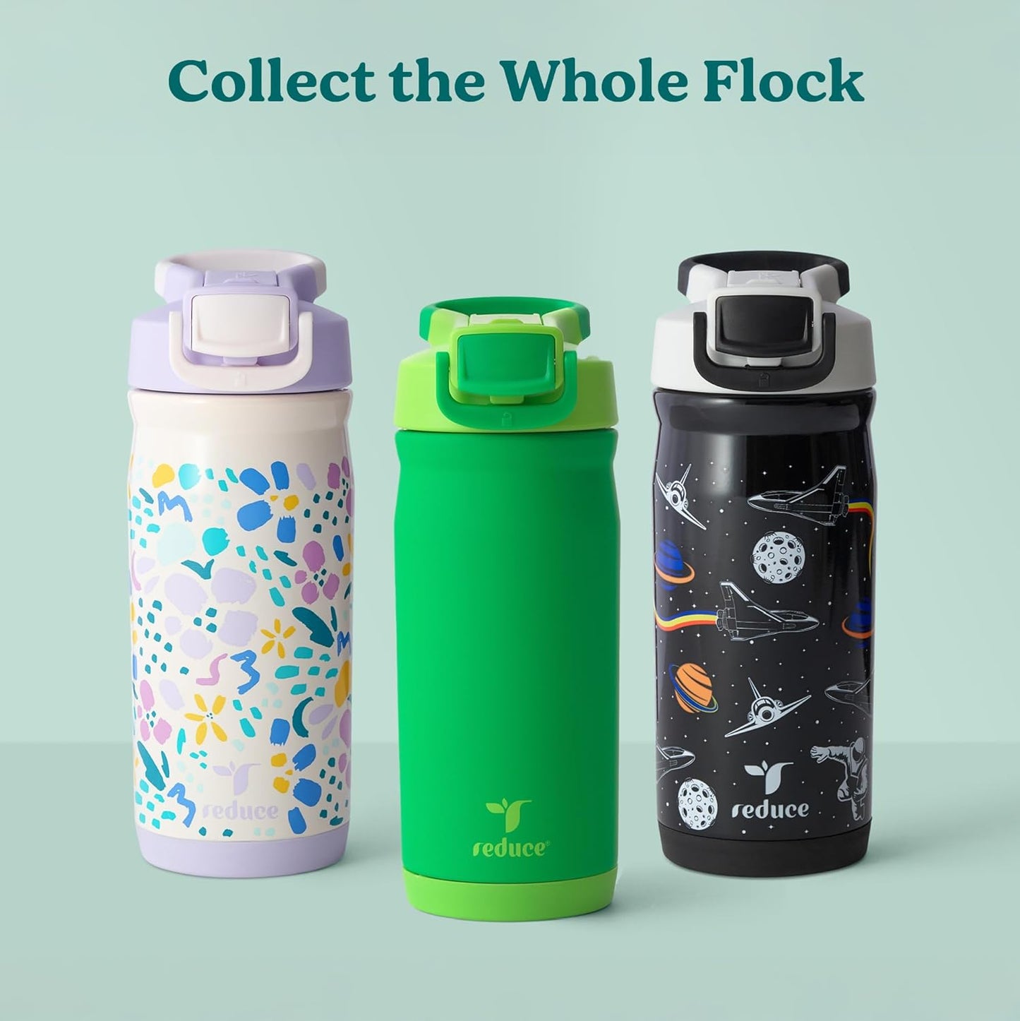 Reduce Hydrate Pro Kids 14oz Stainless Steel Insulated Water Bottle - Spill Proof Tumbler with Straw | 30-Hour Cold Retention, Dishwasher Safe - Abstract Flowers