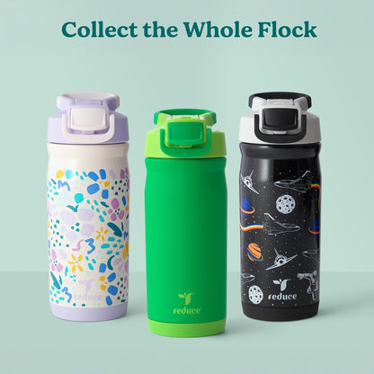 Reduce Hydrate Pro Kids 14oz Stainless Steel Insulated Water Bottle - Spill Proof Tumbler with Straw | 30-Hour Cold Retention, Dishwasher Safe - Abstract Flowers