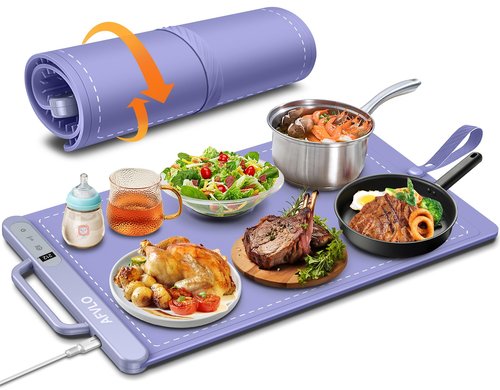 Electric Food Warming Mat with Adjustable Temperature, Upgrade High-tech Graphene Heating Film, Fast Full Surface Heating Mat, Roll Up Food Warmers for Parties Buffet (Purple)
