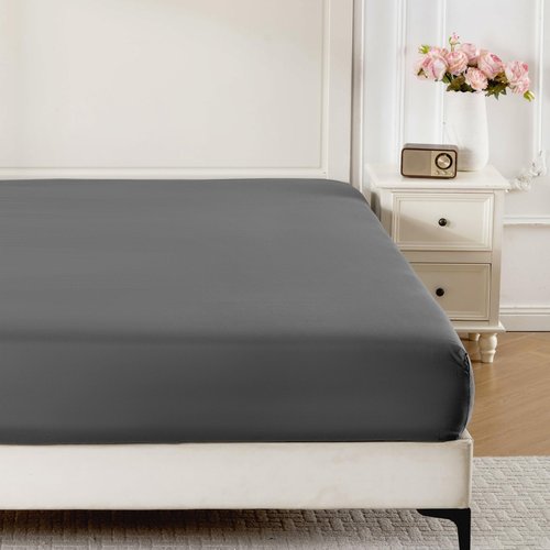 ROSE&RISY Dark Grey Queen Fitted Sheet,Soft and Breathable for Sleeping,Cooling Fitted Sheets,16“ Deep Pocket, 1pack (Dark Grey, Queen)
