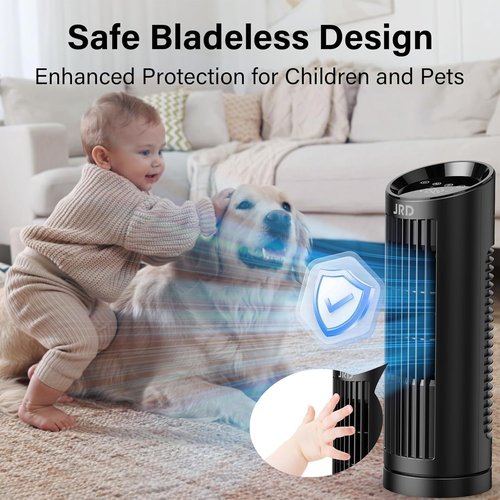 JRD 13'' Tower Fan for Bedroom, Quiet Cooling Fan Bladeless Desk Fan with Remote, 80° Oscillating, 3 Speed, 4 Mode, 12h Timer, Digital Touch Screen, Portable Table Fan for Home Desktop Office
