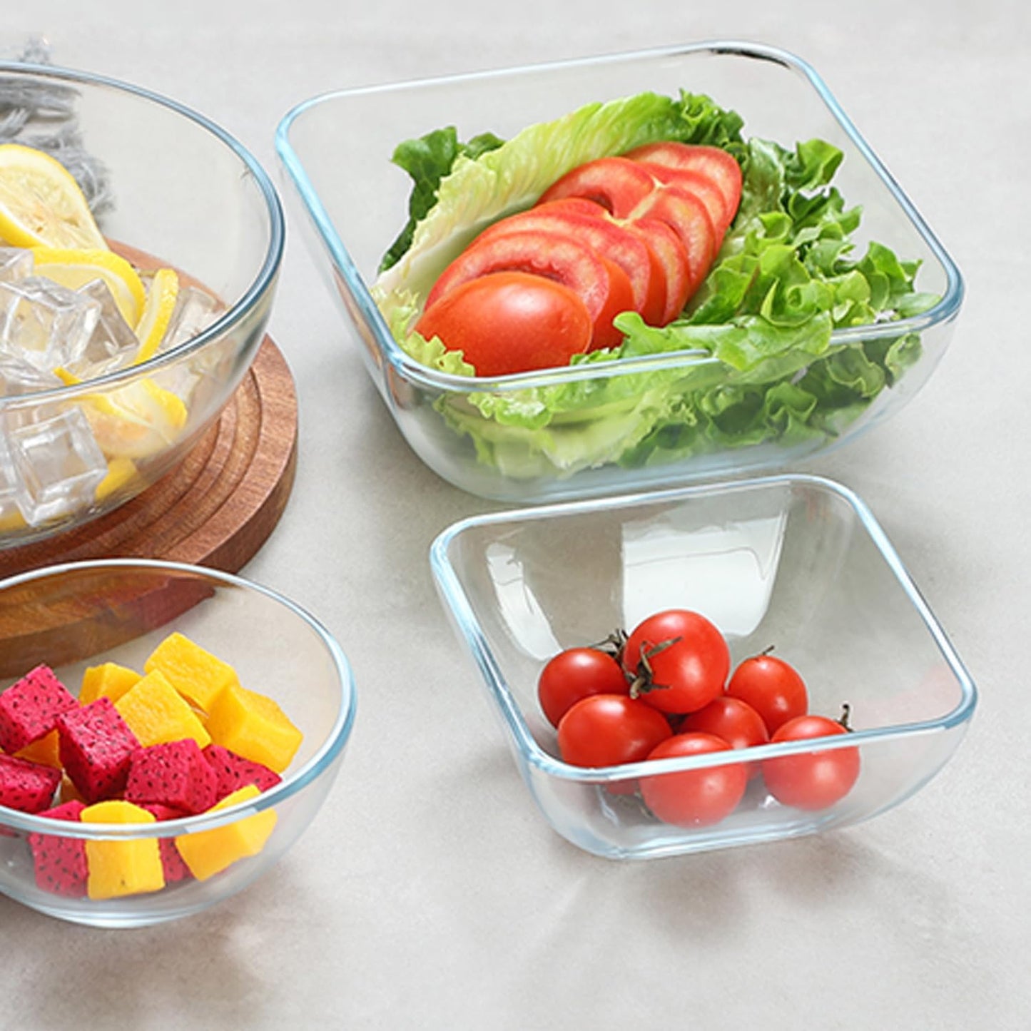 Skiennix 2-Quart Glass Mixing Bowls Set - Durable Tempered Glass | 8-Inch Square Salad Bowls, Set of 2