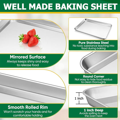 TeamFar Stainless Steel Baking Sheet Set - 9-Piece with Racks & Silicone Mats | 10.5/12.5/16 Inch Easy Clean