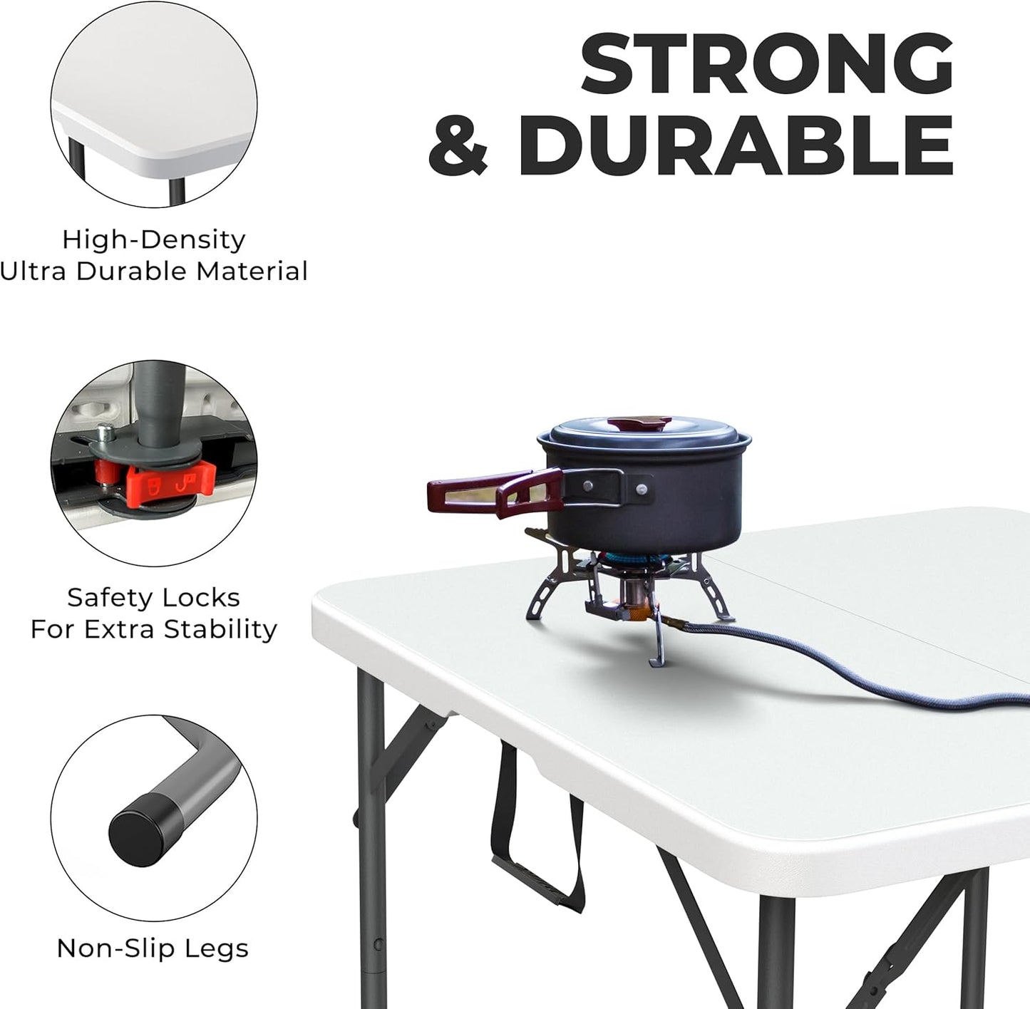 Modern Space 34" Square Foldable Table - Heavy Duty Portable Design with Built-In Handle | Ideal for Events, Dining, Camping