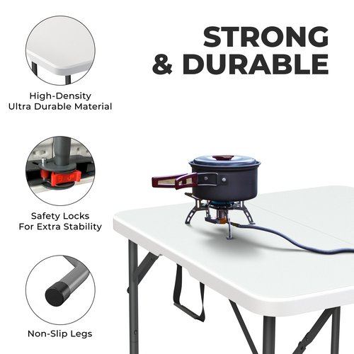 Our Modern Space 34" Square Foldable Table with Built in Handle & Steel Legs | Heavy Duty Portable | Perfect for Party, Dining, Wedding, Events, Picnic Indoor, Outdoor, Camping, Utility, Temporary