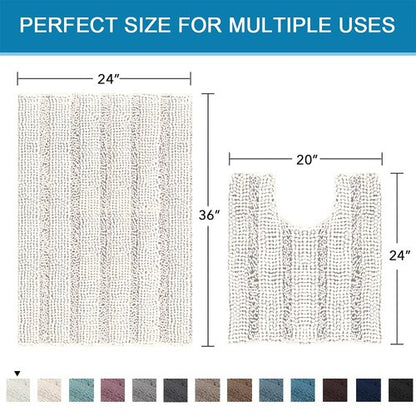 H.VERSAILTEX Bathroom Rugs Bath Rug Set 2 Piece Bathroom Contour Rug Toilet Mat Sets Non Slip Contour Bath Rug Ultra Thick Water Absorbent Striped Bath Mats Washable(36" x 24" Plus 20" x 24" U, Ivory)