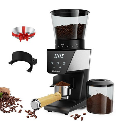 BioloMix Electric Coffee Grinder, Conical Burr Grinder with 30 Precise Grind Settings, LCD Touchscreen, Anti-Static Technology, for Espresso, French Press,1-12 Cups, Black