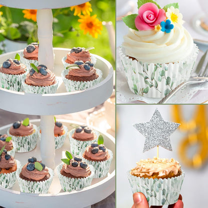 WILLBOND Greenery Cupcake Liners - 300 Count Baking Cups for Baby Showers & Parties