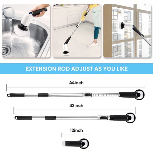 Electric Spin Scrubber, Cordless Cleaning Brush Power Shower Scrubber Long Handle Extendable Handheld Electric Scrubber for Bathroom Floor Tub Tile with 8 Replaceable Brush Heads & Hook