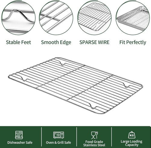 CEKEE Baking Sheet Set - 4PCS Stainless Steel Cookie Sheets with Cooling Rack | Non-Toxic & Easy Clean, 18 x 12 x 1 Inch