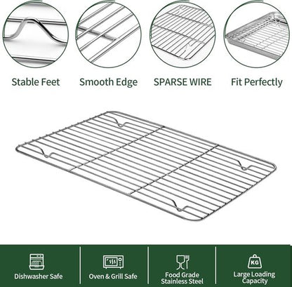CEKEE Baking Sheet Set - 4PCS Stainless Steel Cookie Sheets with Cooling Rack | Non-Toxic & Easy Clean, 18 x 12 x 1 Inch
