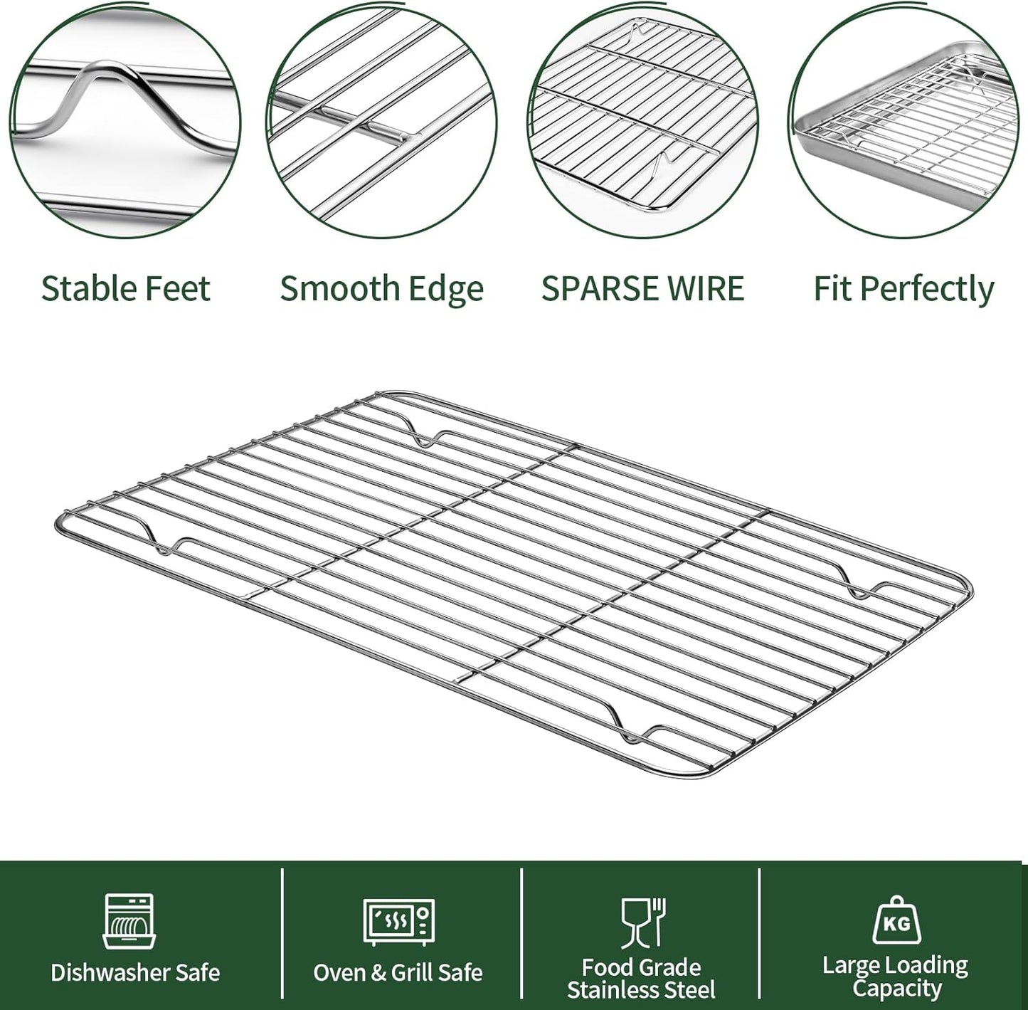 CEKEE Stainless Steel Baking Sheet Set - 2 Quarter Pans with Wire Racks | Non-Toxic, Heavy Duty, Easy Clean - 12 x 10 x 1 Inch