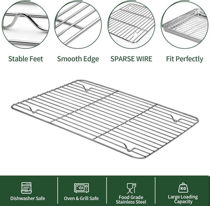 CEKEE Stainless Steel Baking Sheet Set - 2 Quarter Pans with Wire Racks | Non-Toxic, Heavy Duty, Easy Clean - 12 x 10 x 1 Inch