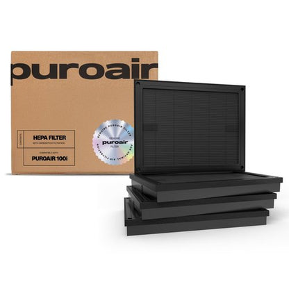 PuroAir Air Purifier Genuine 100i Replacement Filter - HEPA Air Filter for PuroAir 100 Air Purifier Official Filter CarbonTech 3-Layer Defense Filters 99.9% Pollen, Dust, Dander, Smoke, Odors (4PK)