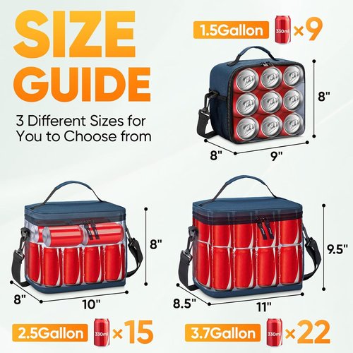 BALEINE Insulated Lunch Bag - Leakproof Cooler for 15 Cans | Adjustable Shoulder Strap, Medium Grey