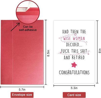 SuperShunhu Funny Retirement Card for Women, Colleague Leaving Work Card, Retiring Card Gift for Coworker, Humor Happy Retirement Card, The Wise Women Retired Congratulation Card