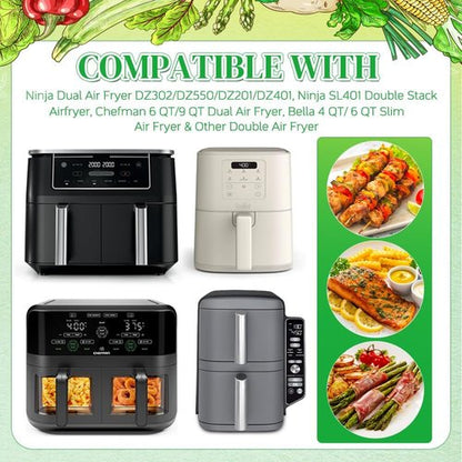 BYKITCHEN 300PCS Air Fryer Liners - Rectangle Disposable Parchment Paper for Ninja Dual Airfryer & More