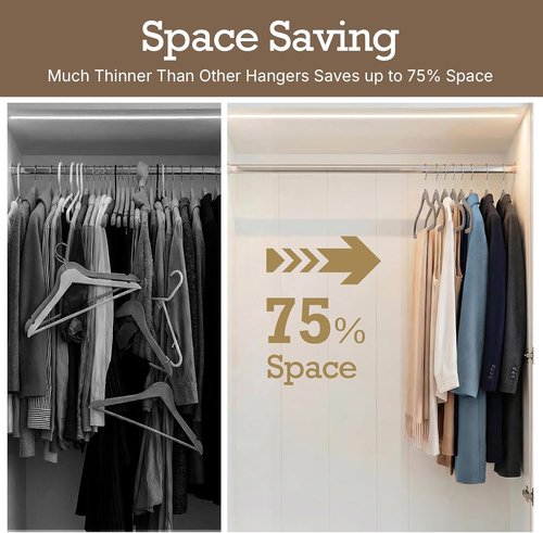 HOUSE DAY Velvet Hangers - Non-Slip Heavy Duty Clothes Hangers | 60 Pack Taupe, Space-Saving Design