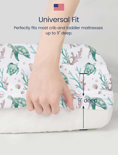 TotAha Crib Sheets - Premium Soft Jersey Knit Baby Sheets | Extra Deep Pocket 28x52x9, 2 Pack (Sea Animal)