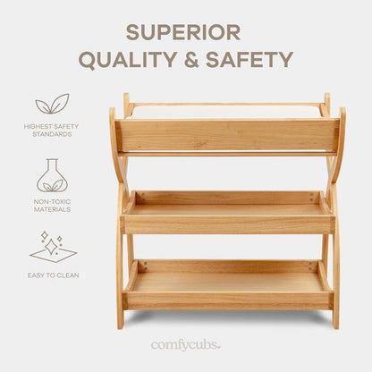 Comfy Cubs Baby Changing Table - Sturdy Wood Design with Two Open Shelves for Infant Storage - Natural Finish